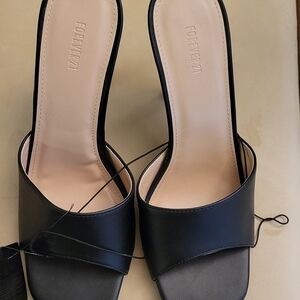 Forever 21 Black Heeled Mules